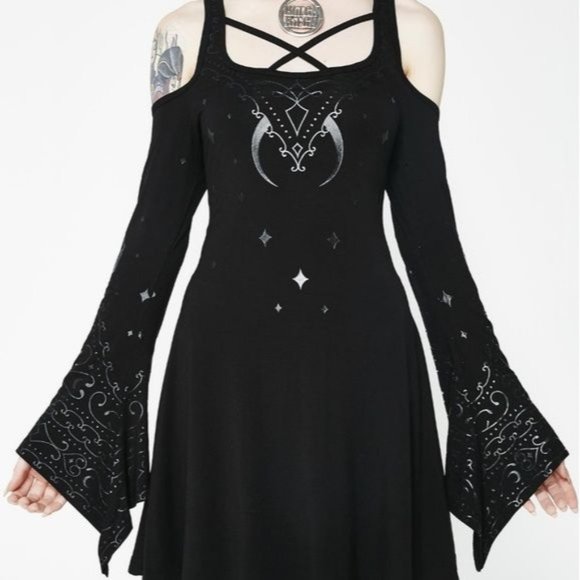 Killstar Dresses & Skirts - Killstar Black Rayon Nightshade Skater dress Size S